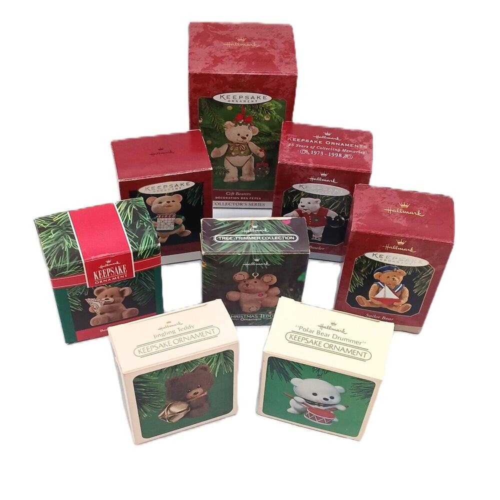 Lot of 8 Hallmark Keepsake Mixed Bear Christmas Tree Hanging Ornaments